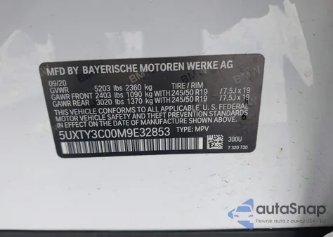 2021 BMW X3 Sdrive30I from USA, damaged, VIN 5UXTY3C00M9E32853